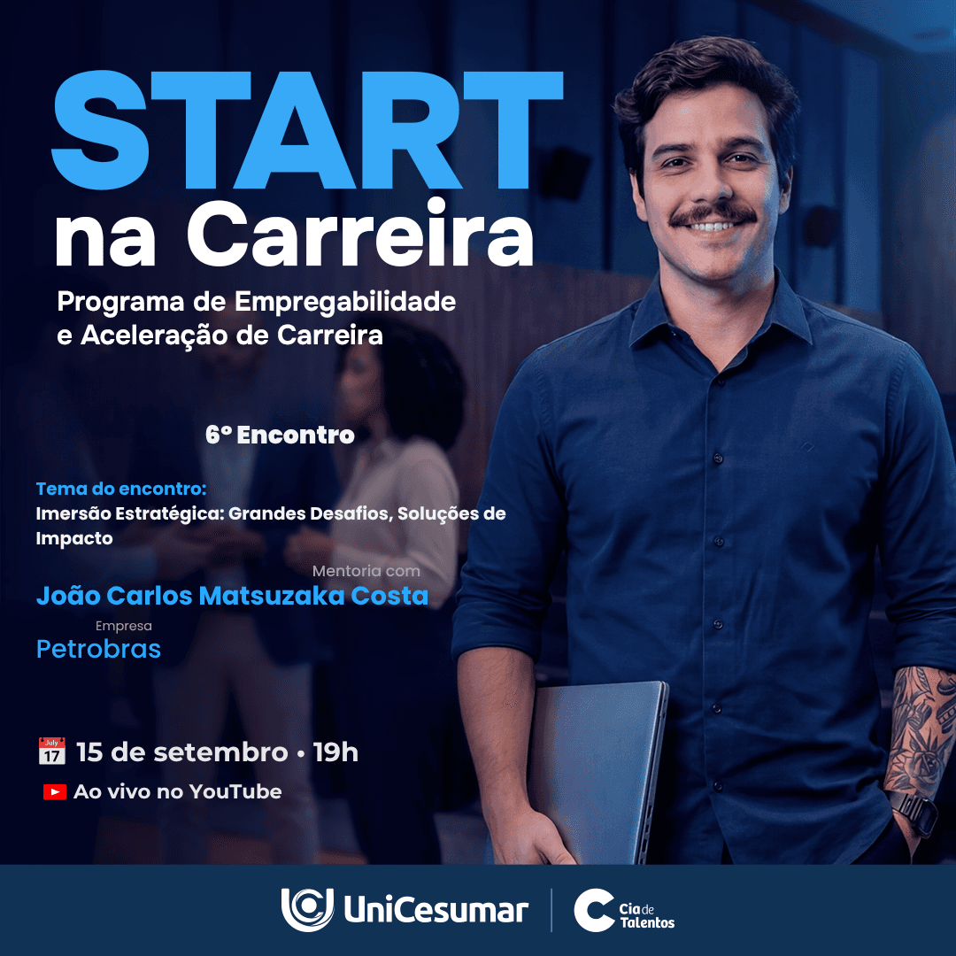 Banner do evento 6º ENCONTRO DO START NA CARREIRA: IMERSÃO ESTRATÉGICA: GRANDES DESAFIOS, SOLUÇÕES DE IMPACTO